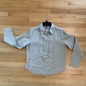 Garnet Hill 100% Linen Lace Inset Top Blouse Button Popover Top Size 8